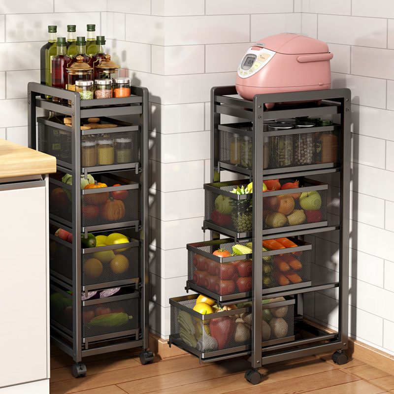 家佰利 厨房置物架落地蔬菜水果收纳架不锈钢菜架可移动夹缝推车抽屉式家用多层菜篮筐子厨房储物柜 家佰利 厨房置物架落地蔬菜水果收纳架不锈钢菜架可移动夹缝推车抽屉式家用多层菜篮筐子厨房储物柜